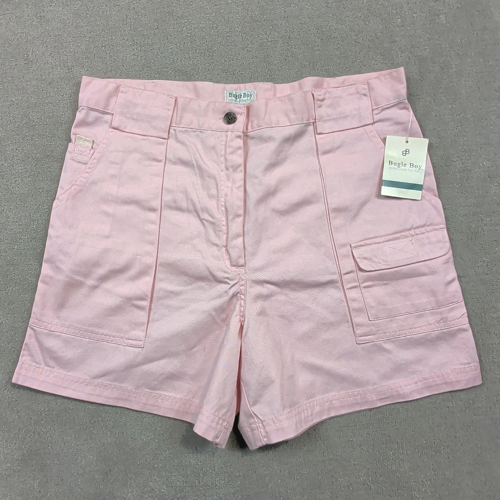 Vintage Bugle Boy Shorts Womens 12 Pink Cotton Twill Cargo High Rise Deadstock